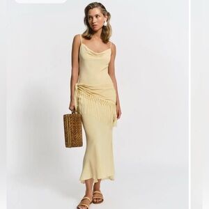 Reformation Pale Yellow Slip Dress with Fringe Detail
